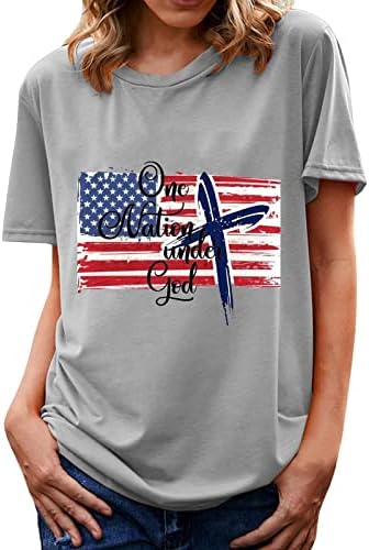 חולצות טריקו ליום עצמאות של נשים, הדפס צוואר עגול שרוול קצר דגל אמריקאי טיז גרפי
