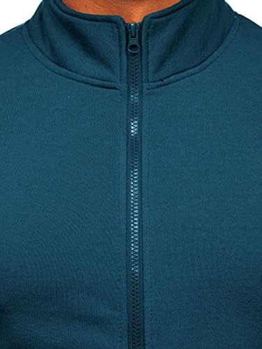 מעילי מסלול לגברים שחור סווטשירטים קלים משקל מלא רוכסן צוואר מדומה צוואר ארוך שרוול ארוך עם כיס
