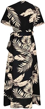שמלת קיץ ג'נרית לנשים 2023 פלוס גודל V-צווארון V שרוול מזדמן מודפס מותניים מודפסות שמלות פרע שמלות עם חגורה
