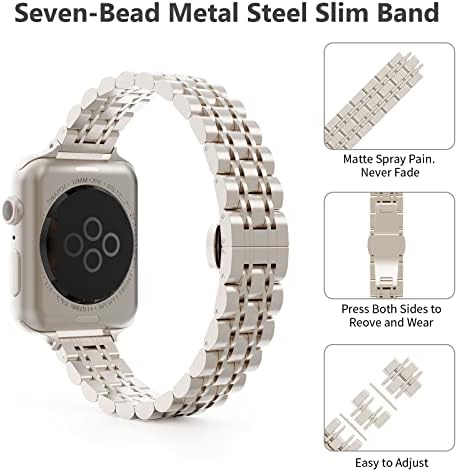 Aicumuza Slim Metal Watchs Funds תואמים ל- Apple Watch 41 ממ 40 ממ 38 ממ 45 ממ 42 ממ 44 ממ 49 ממ, קישור שרשרת נירוסטה דקה