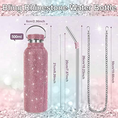 בקבוק מים יהלומים נוצצים, בקבוק מים בלינג 17 עוז עם שרשרת, בקבוק מים בלינג ריינסטון, בקבוק מים נצנצים ריינסטון