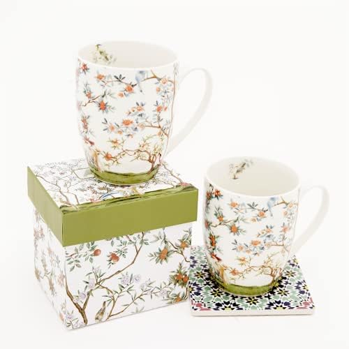 אליק בסדר סין קפה ספל סט-ציפור וסניף פרח ספל תה עיצוב-2 חבילה פורצלן תה כוסות עם אריזת מתנה