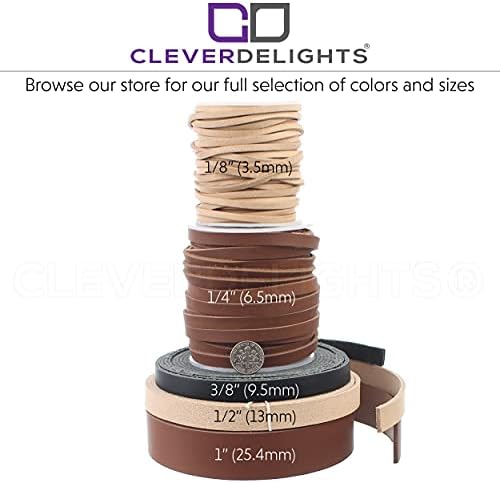 Cleverdelights 1/4 אינץ 'חוט שטוח עור - צבע טבעי - 50 רגל - 6.3 ממ רצועת עור אמיתית