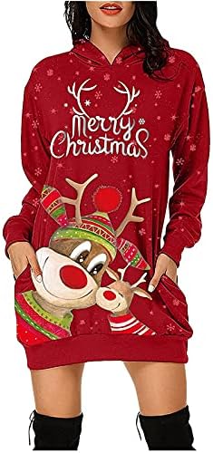 שמלת קפוצ'ון לחג המולד של Timifis לנשים שרוול ארוך סווטשירטס סווטשירטס מצחיק אייל מצחיק סנטה טוניקה טוניקה