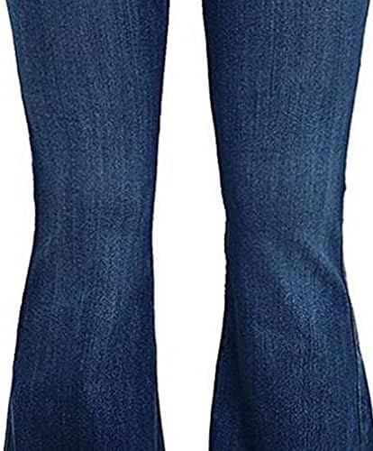 ג'ינס תחתון וינטג 'של נשים 5 כפתור למעלה מכנסי ג'ינס מתרחבים קלאסיים מותניים גבוהים מכנסי ג'ין מכנסיים