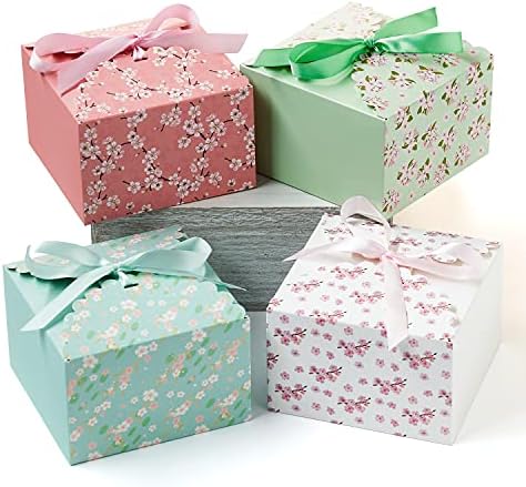 היילי שרי - קופסאות פינוק מתנה מרובעות עם סרטים - 5.8 על 5.8 על 3.7 אינץ ' - כרטיס 400 גרם עבה-ל-20 ספירה