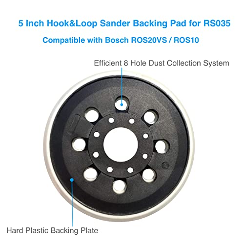 5 אינץ 'RS035 החלפת כרית מלטש, תואמת עם Bosch Orbital Sander ROS20VS, ROS20VSC, ROS20VSK, ROS20, ROS10, HOOK & LOOP SAPING