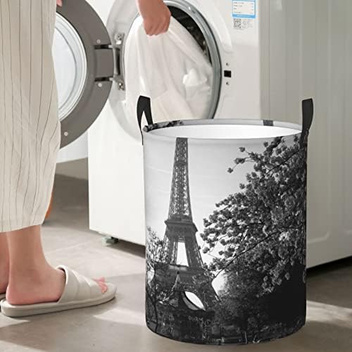 פריז מגדל הדפסת גדול כביסה סל עם ידית מתקפל מים הוכחת כביסת לחדר שינה, אמבטיה קטן