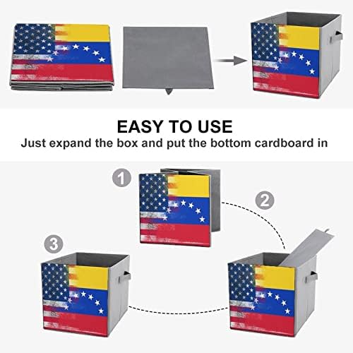 דגל אמריקה וונצואלה דגל PU עור פחי אחסון מתקפלים פחי קוביית קובייה סל עם ידיות עם ידיות
