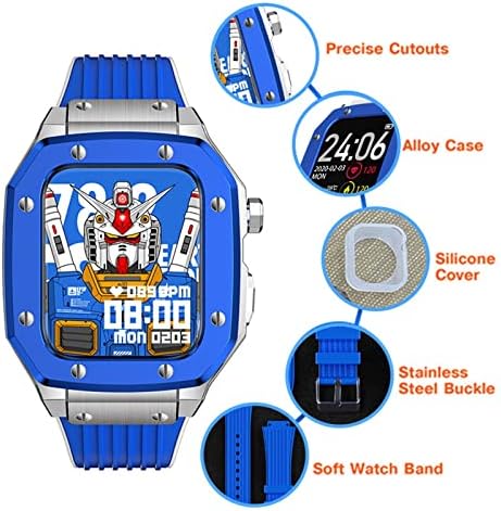 סגסוגת Zedevb שעון שעון רצועת רצועת פס Apple Watch Series 7 45 ממ גומי מתכת יוקרה גומי נירוסטה שעון שעון שינוי ערכת שעון רצועה
