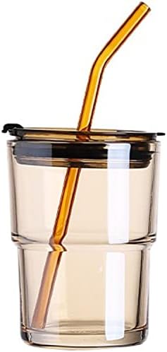 אפינסה 13 עוז / 400 מ ל כוס מים זכוכית בקבוק מים עם קש ומכסה אטום לשאת על אייס קפה זכוכית תה כוס ספל עבה קיר