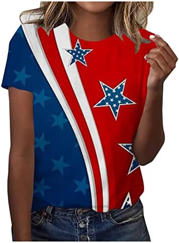 חולצת דגל אמריקאית נשים 4 ביולי חולצת טריקו פטריוטית פסים כוכבים טיס ארהב דגל גרפי גברת גברת שרוול קצר עליון