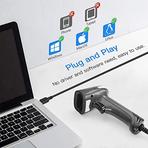 EYOYO USB QR 2D סורק ברקוד, כף יד קווי ברקוד קוראים קורא PDF417 מטריצת נתונים לתשלום סלולרי, מערכת קופה, ניהול