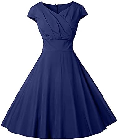 שמלת מסיבה לנשים עם שרוולים קצרים 1950 שמלת קוקטייל אודרי הפבורן שמלת נדנדה בסגנון וינטג ' רוקבילי