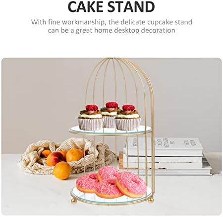 בית עד 2 קומות עוגת עומד עם ציפור כלוב בצורת, מתכת קינוח תצוגת מגש דוכן תצוגת הקאפקייקס חתונה עוגת דוכן למסיבה קינוח פירות