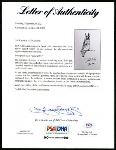 דייוויד סיבלי 11 x 14 סקיצה מקורית של ינשוף ינשוף חתום PSA/DNA מדריך חתימה - תמונות מכללות עם חתימה
