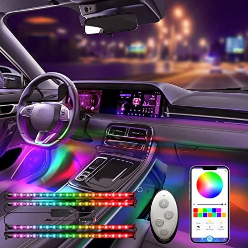 אורות לד לרכב, אורות פנים לרכב עם בקרת אפליקציות, אורות רכב פנים לסנכרון מוסיקה עם 4 מצבי סצנה ו -16 מיליון צבעים,