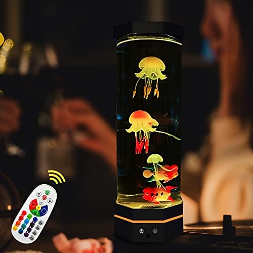 מנורת מדוזה עם 16 צבע משתנה אור רוח, מנורת לבה מדוזה LED עם מנורת שולחן טנק מרחוק ומדוזות, אקווריום מדוזות USB