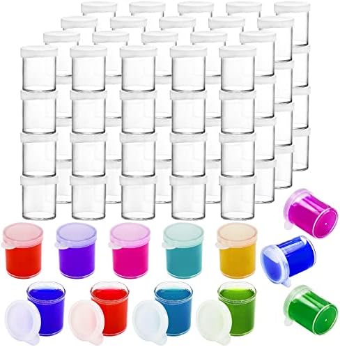 סט זנפון של 100 כוסות צבע פלסטיק מיני עם מכסים, 0.85 גרם סירי מיכל צבע בכמויות גדולות, צנצנות אחסון צבע צלולות לילדים,