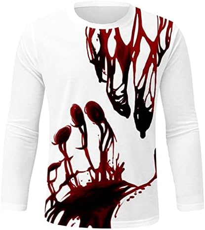 חולצות טריקו של שרוול ארוך של XXBR ליל כל הקדושים, 3D מצחיק דם גרפי מודפס
