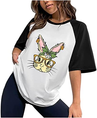 חולצות פסחא לנשים חולצות ארנבות ארנב חמוד טי גרפי קיץ קז'ן צווארון קז'ן חולצות שרוול קצר