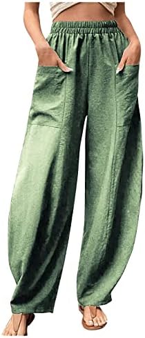 מכנסי פשתן Ndvyxx לנשים מותניים אלסטיים מזדמנים מודפסים מכנסיים רופפים 2023 ריצות רגל רחבות גדולות בקיץ