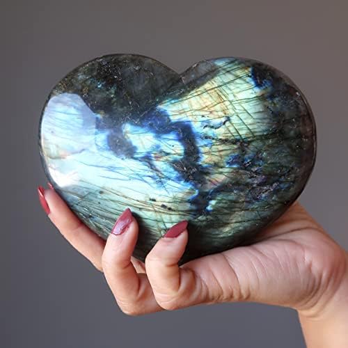 קריסטלים סאטן לברדוריט לב סופר קשת אהבה אבן יופי 5.25-5.5 אינץ '