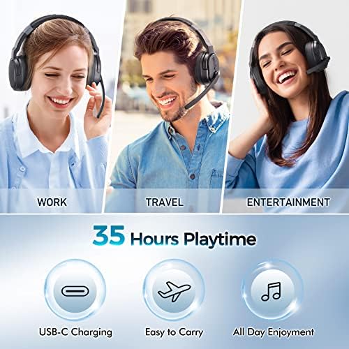 אוזניות Bluetooth Cosmusis אוזניות אלחוטיות אוזניות אלחוטיות אוזניות Bluetooth עם בס עמוק, זמן משחק של 35 שעות, מצב יחיד/כפול