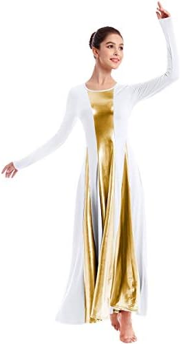 OWLFAY שמלת ריקוד מתכתית לנשים בלוק צבע בלוק ליטורגי שמלת נדנדה באורך מלא תלבושת חצאית מעגל טוניקה