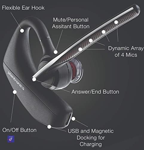 Plantronics Voyager 5200 PLT Bluetooth אוזניות אוזניות - ביטול רעש חסימת רוח חוסמת מיקרופון לשיחות, פגישות זום מקוונות,