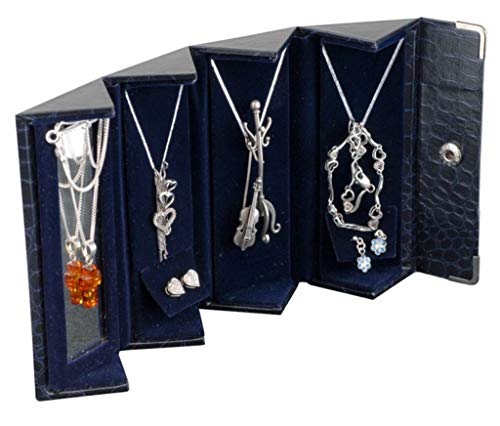 מארגן תכשיטים של Polart Travel- מארז אחסון תכשיטים ניידים עם מראה לעגיל, שרשרת, צמיד, טבעות, כחול, סט של 12