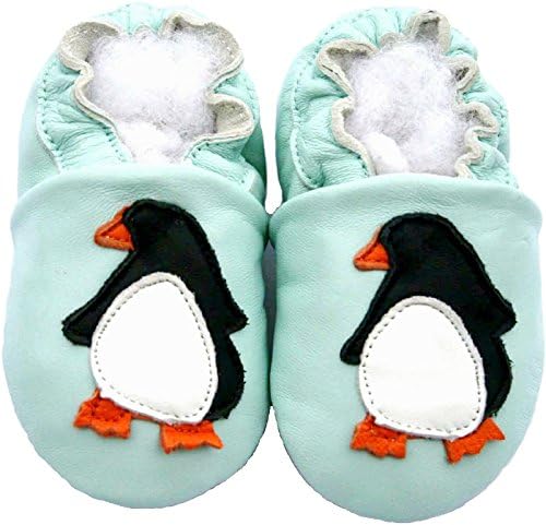 עור ג'ינווד תינוק נעלי סוליה רכות נערה ילד תינוקות ילדים ילדים פעוטות עריסה ראשונה מתנה מתנה פינגווין כחול