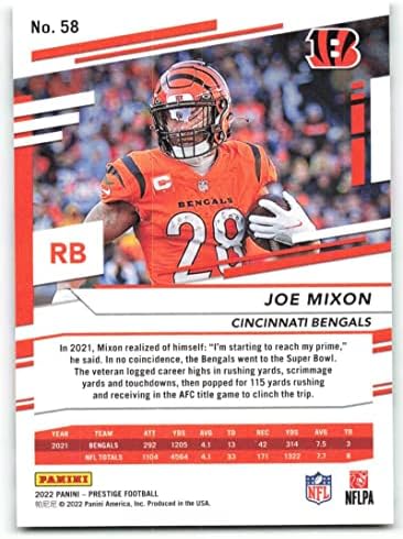 2022 Panini Prestige 58 Joe Mixon Cincinnati Bengals כרטיס מסחר בכדורגל NFL
