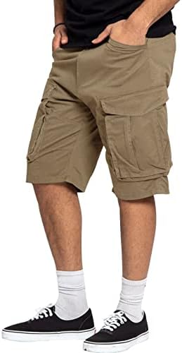 מכנסיים קצרים בקיץ לגברים, מכנסי מטען לגברים רופפים קלאסיים קלאסיים רגועים מתאימים, קצרים עם ריצת כיס מרובה