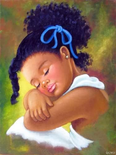 QAZWSX ילדה אפריקאית קטנה ציור יהלום ישן לפי ערכות מספר, תפר צלב אפרו -אמריקני צבע DIY עם מקדחה מלאה עגול יהלום