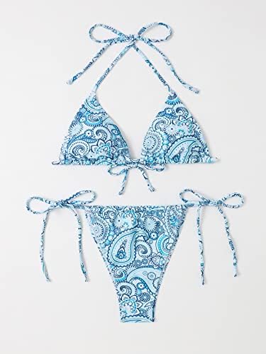סולי האקס נשים פרחוני הדפסת ביקיני סטי הלטר עניבת צד משולש סקסי בגדי ים