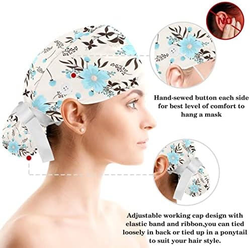 כובע עבודה של ציפור ופרחים עם כפתור כפתור כובעים כובעים כובעים מתכווננים כיסוי שיער בופנט עם סרט שיער