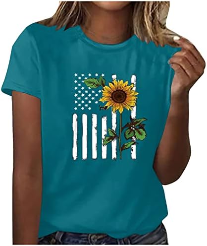 דגל אמריקאי חולצת חולצות פטריוטיות נשים נשים 4 ביולי טי טופ טופיות ארהב דגל חמניות הדפס טריקו טריקו גרפי קיץ