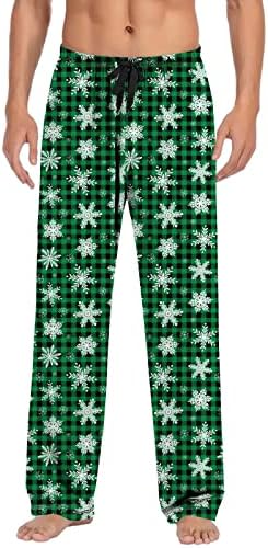 מכנסי חג המולד פיג'מה מותניים מותניים מותניים של שלג גרפיקה תחתונים של פיג'מה נוחית מכנסי פיג'מה מזדמנים נוחים.