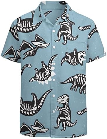 דינוזאורים שלד דפוס גברים של חולצות קצר שרוול כפתור למטה חולצה מקרית טי למעלה חוף חולצות עם כיס