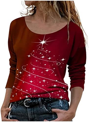 חולצות סתיו לנשים צוואר צוואר שרוול ארוך חולצות טשירטים קלאסיים בסך הכל סווטשירט חג המולד