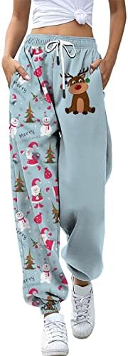 מכנסי טרנינג לחג המולד של נשים פלוס גודל גודל מותניים אלסטיים נוחים