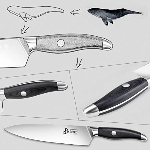 סכין שף של DDF IOHEF, סכין מטבח בגודל 8 אינץ 'פחמן נירוסטה סכינים שף סכינים חיתוך חריף מקצועי עם ידית ארגונומית