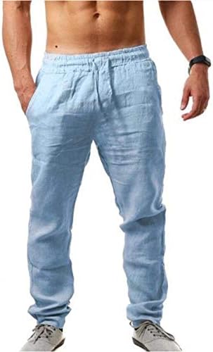מכנסי פשתן כותנה של XZHDD לגברים, מכנסיים נושמים מכנסיים נושמים מכנסיים מותניים אלסטיים חוף אלסטי חוף מכנס מזדמן