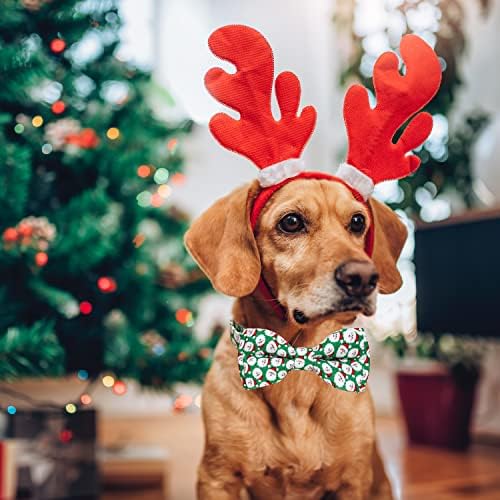 צווארון כלבי חג המולד עם עניבת פרפר, צווארון סנטה קלאוזה של חג החורף לבנים ובנות חיות מחמד קטנות