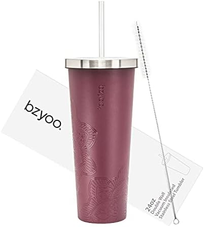 BZYOOO SUP כפול קיר ואקום כוס מבודד עם קש ומכסה נירוסטה בקבוק מים משקה קרים ספל ספל ספל מתנות לוולנטינים עבורו וצבעו