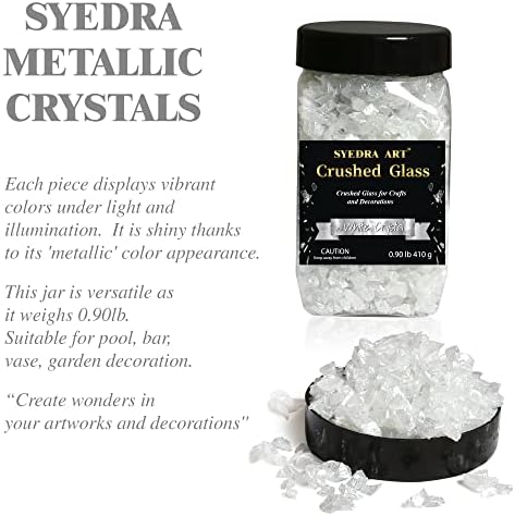Syedra זכוכית מרוסקת למלאכה, צ'יפס ברק גבוה מרוסק, נצנצים חתיכות זכוכית שבורה, בר, אגרטל, קישוט גינה, 3-6 ממ, 410 גרם