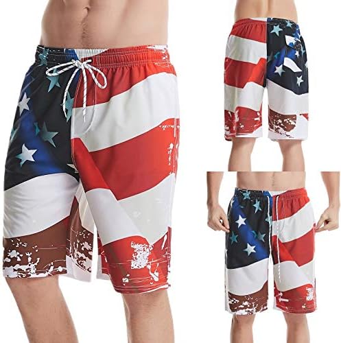 ארהב 4 ביולי מכנסיים גרפיים לגברים מגשמים מותניים המותניים האמריקאיות המודפסות במכנסיים קצרים בקיץ עם כיסים