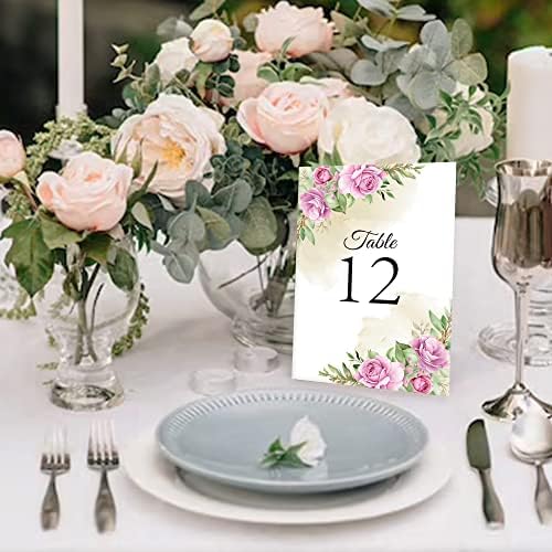 26 חתיכות כרטיסי מספרי שולחן חתונה 1-25 עם מספרי שולחן ראש-ורדים ואדמוניים דו צדדיים 4 על 6 - מספרי שולחן לקבלת חתונה / מסיבה