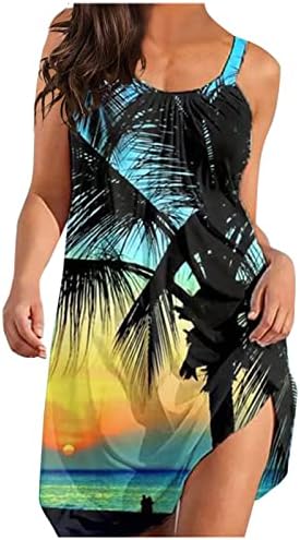 חוף שמלה לנשים קיץ מזדמן בוהמי שמלה רופף בכושר זורם מיני שמלה ללא שרוולים צוואר לחפות טוניקות